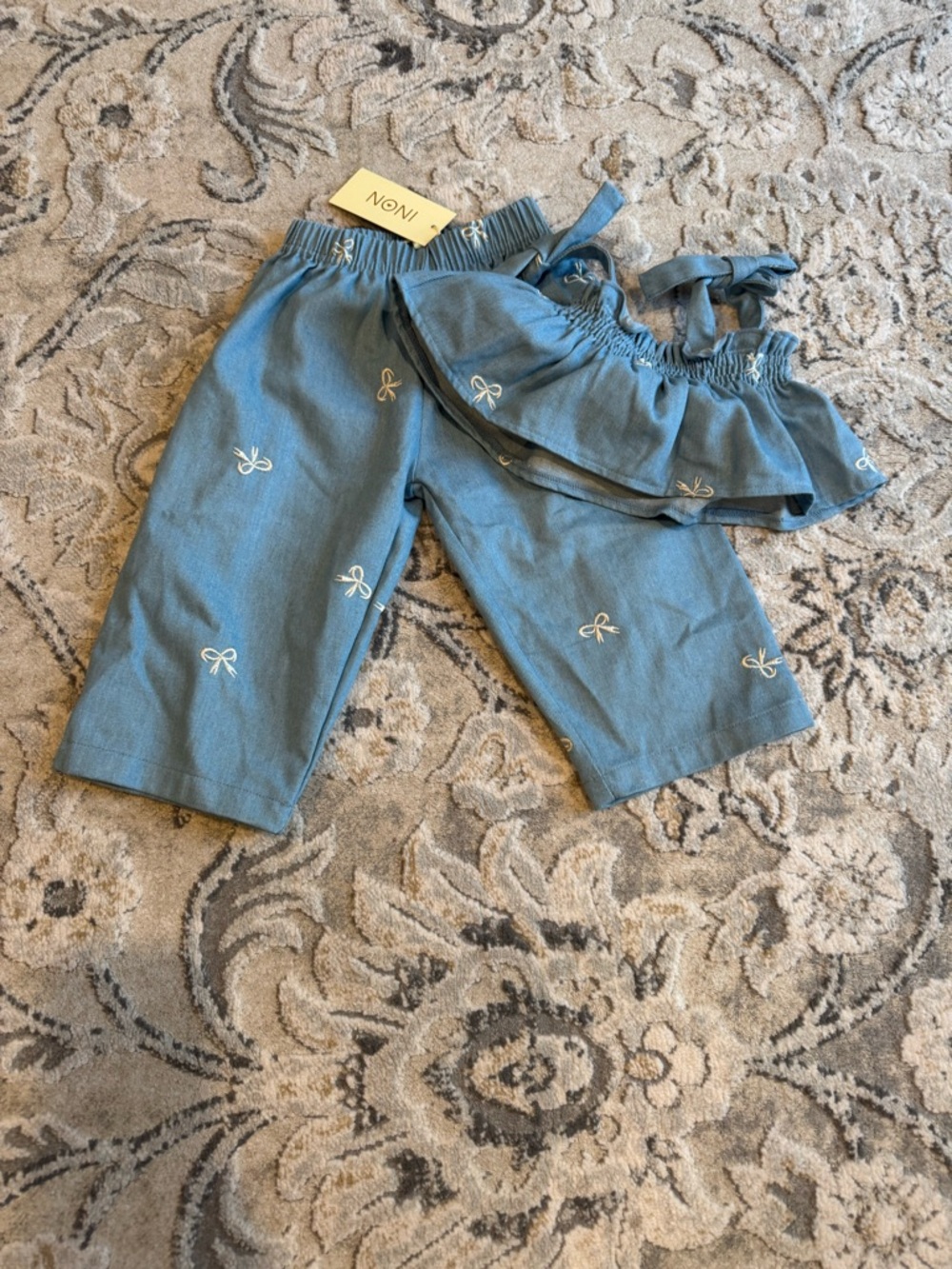 Kids Blue Bow-Embroidered Matching Underwear Set